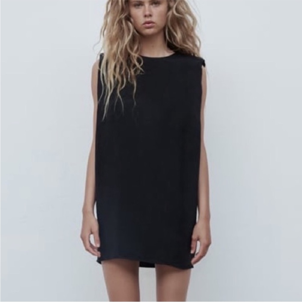 Zara Black Mini Dress with Shoulder Pads